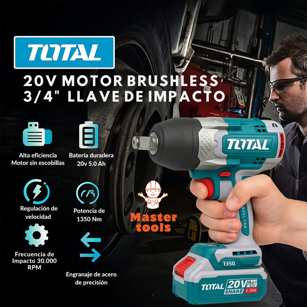 Llave de Impacto TOTAL Original 3/4” – 1350 Nm para Ajustar, 1900 Nm para Aflojar, con 1 Año de Garantía - 7
