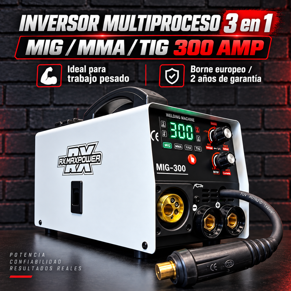 Soldadora Inversora RX Max Power MIG-300 Blanca 300A — MIG · MMA · Lift TIG | 110V/220V - 2 Años de Garantia - 1
