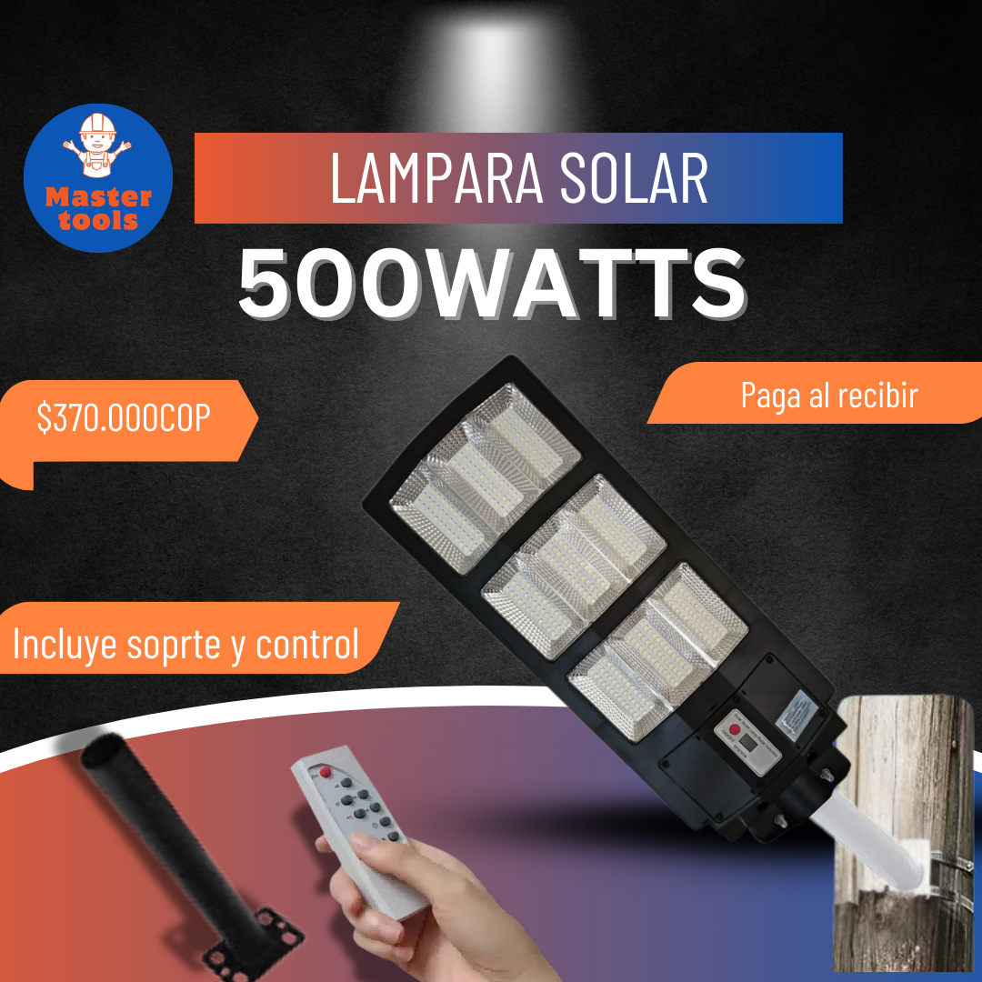 Lámpara Solar 500W – Grande (70 x 24 cm) + Obsequio: Tubo de Instalación – 1 Año de Garantía Real