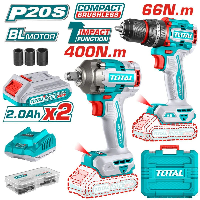 Combo TOTAL 100% Original | Llave de Impacto 405Nm + Taladro 66Nm + 1 Año de Garantia - 5