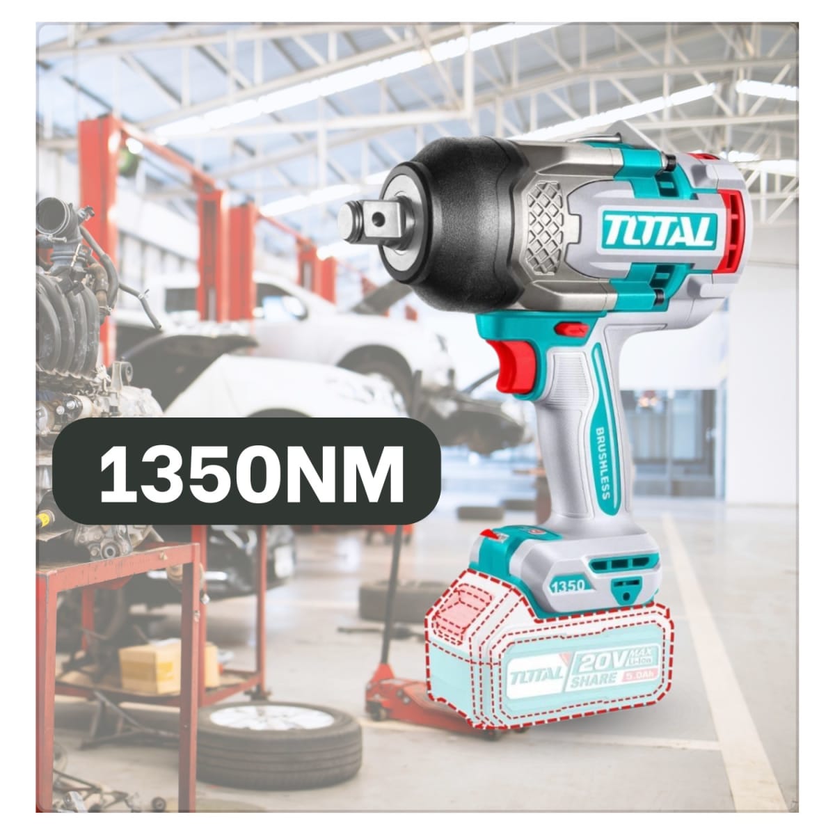 Llave de Impacto TOTAL Original 3/4” – 1350 Nm para Ajustar, 1900 Nm para Aflojar, con 1 Año de Garantía - Kit completo