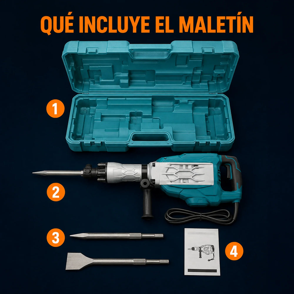CANGO Demoledor Industrial TEKTOOL TK-93 50 J — 1800 W con Maletín y 2 Cinceles | 1 Año de Garantía - 5
