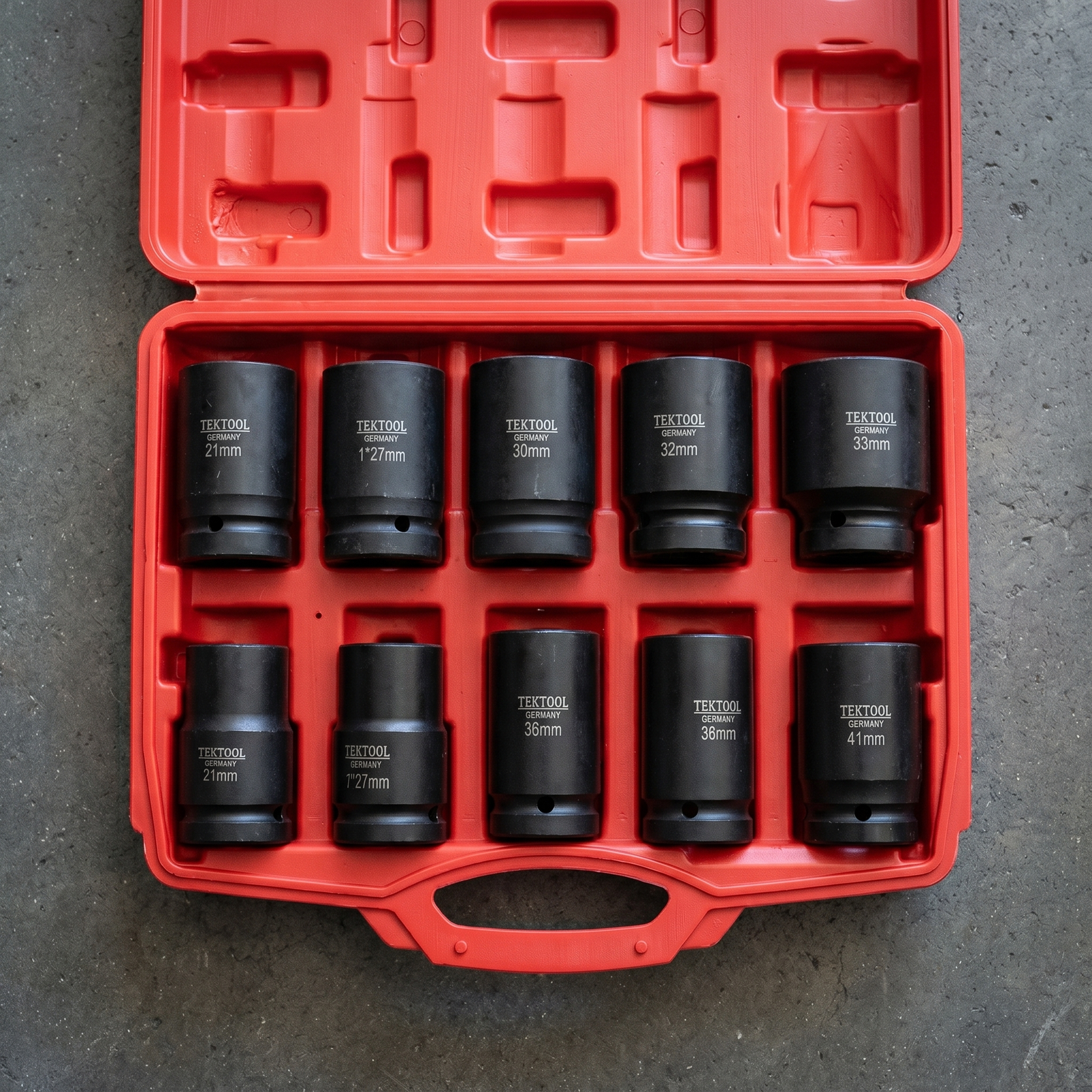 Juego de 10 Copas de Impacto Cr-V 3/4" TEKTOOL - 21 a 41mm - Kit completo