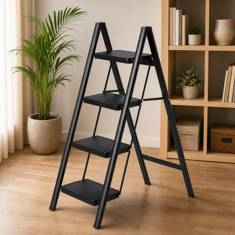 Escalera Plegable 4 Peldaños en Aluminio · Soporta 150kg · Antideslizante y Compacta · Garantía 1 año foto 5