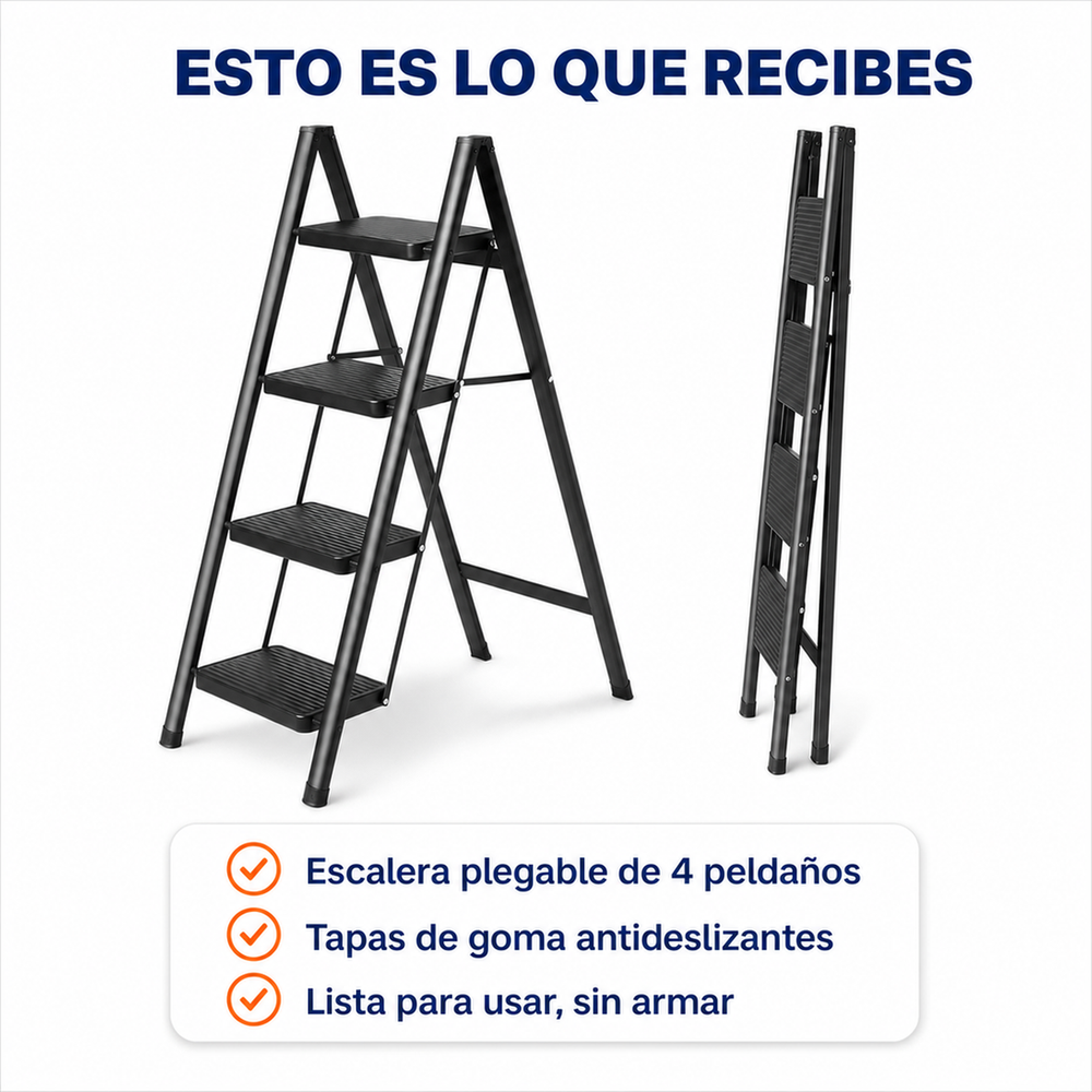 Escalera Plegable 4 Peldaños en Aluminio · Soporta 150kg · Antideslizante y Compacta · Garantía 1 año - 7