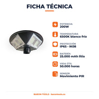 Lámpara Solar UFO 200W · 3 Panel integrado· Control Remoto y Sensor de Movimiento · IP65 · Garantía 1 año miniatura 8