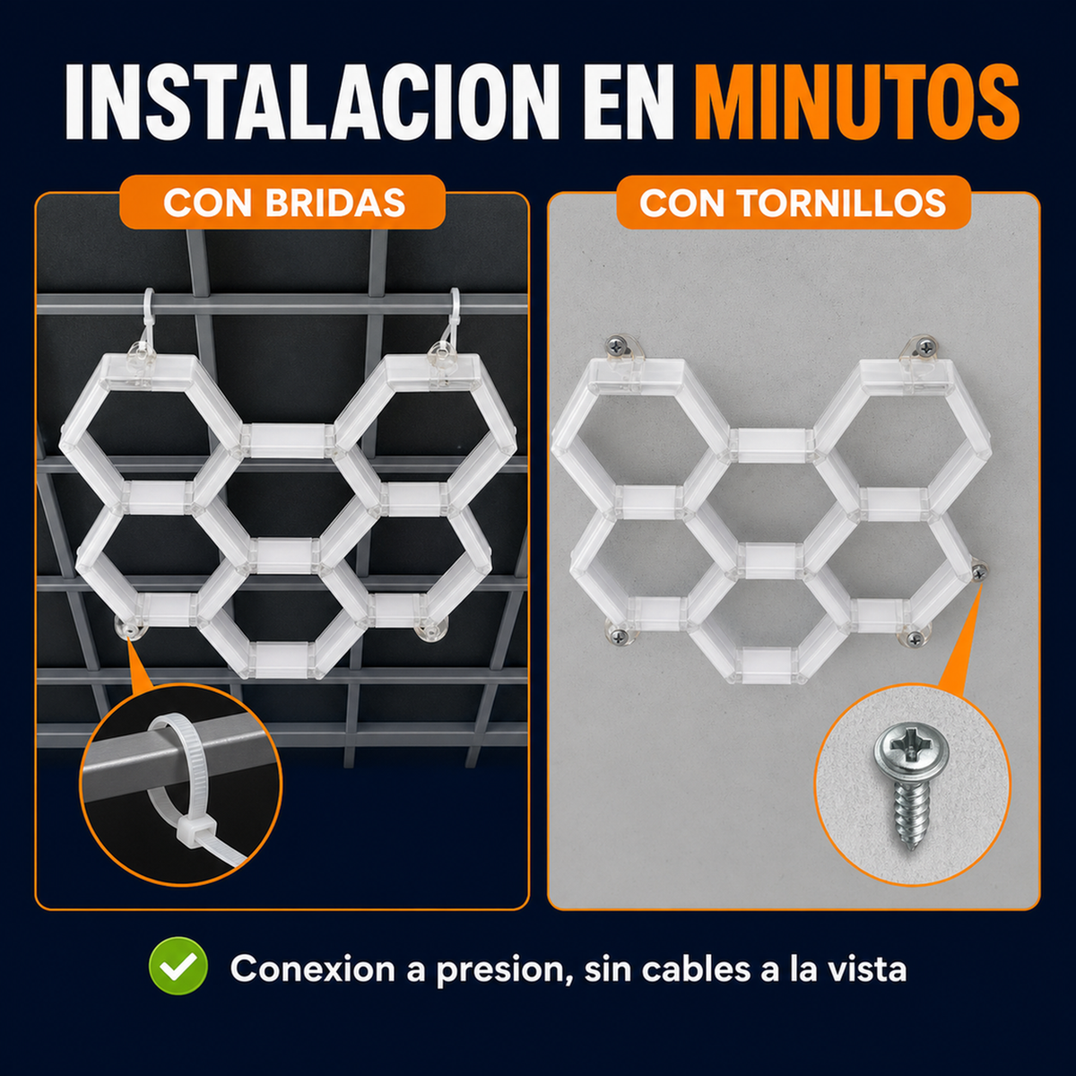 Luces LED Hexagonales · 5 Hexágonos · 3 Colores (3000K/4000K/6500K) · Detailing, Taller y Gimnasio · Garantía 1 año - 8