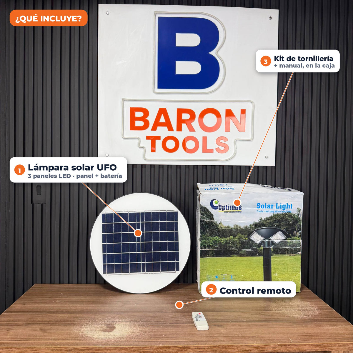 Lámpara Solar UFO 200W · 3 Panel integrado· Control Remoto y Sensor de Movimiento · IP65 · Garantía 1 año