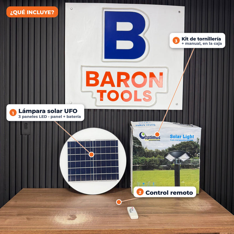 Lámpara Solar UFO 200W · 3 Panel integrado· Control Remoto y Sensor de Movimiento · IP65 · Garantía 1 año foto 2