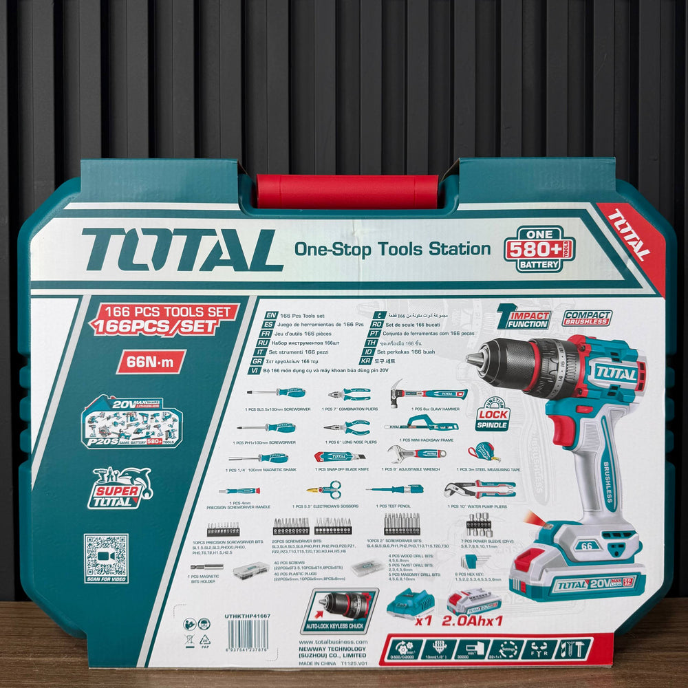 Kit de Herramientas TOTAL 166 Piezas con Taladro Brushless 20V - 7