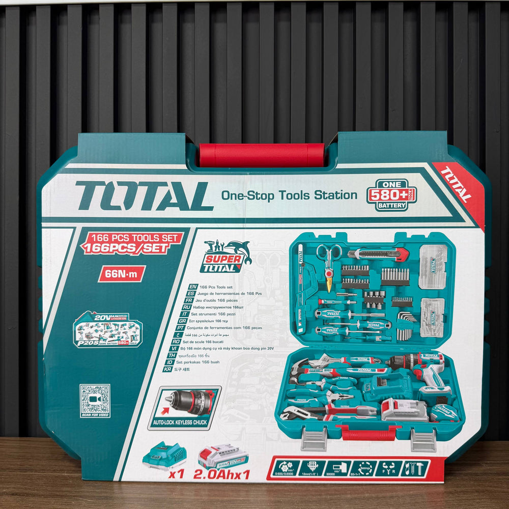Kit de Herramientas TOTAL 166 Piezas con Taladro Brushless 20V - 8