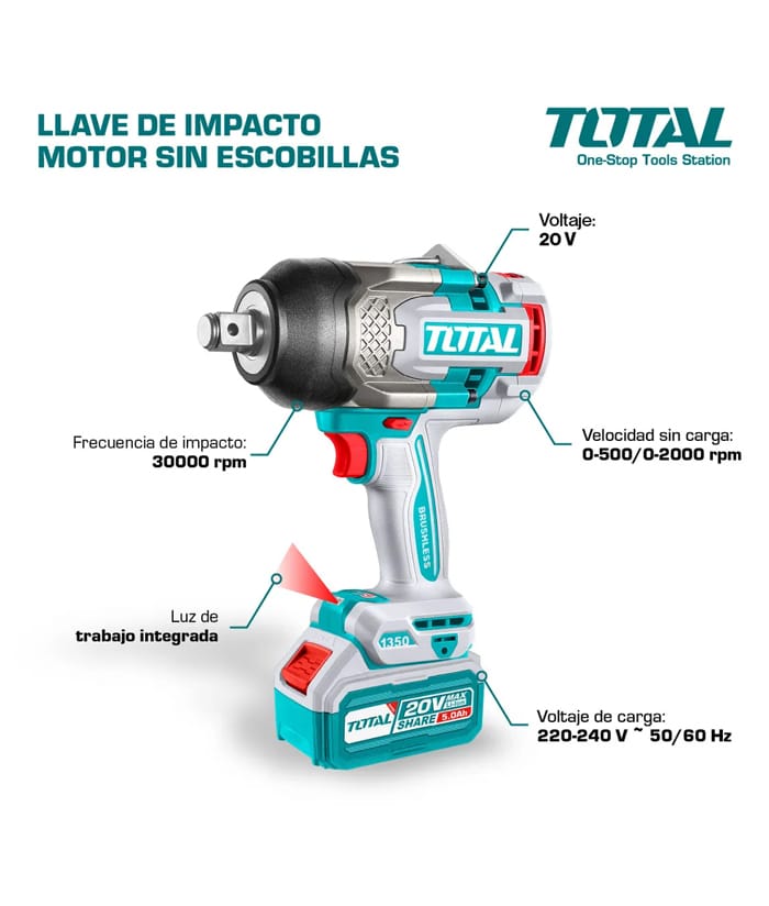 Llave de Impacto TOTAL Original 3/4” – 1350 Nm para Ajustar, 1900 Nm para Aflojar, con 1 Año de Garantía foto 4