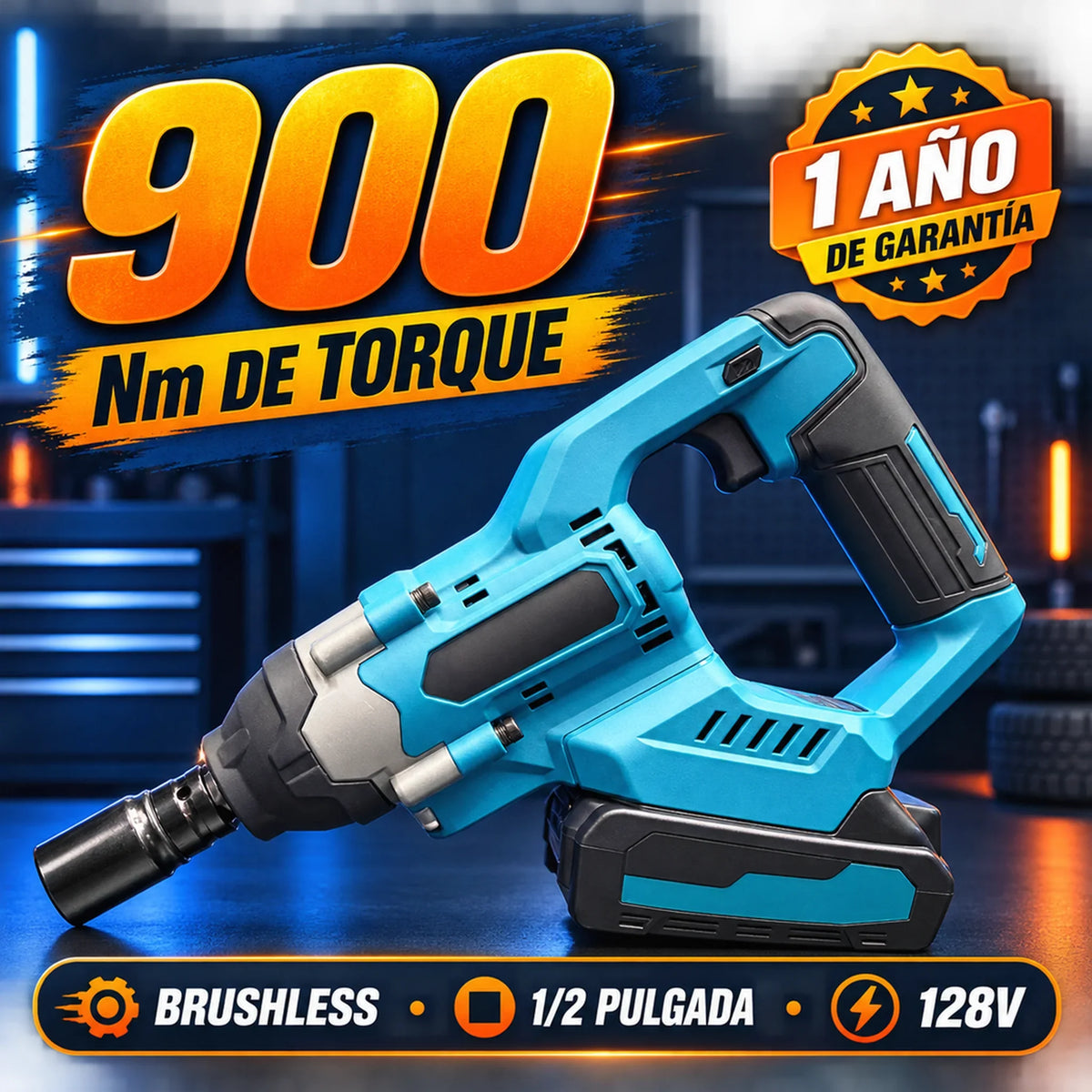Llave de Impacto Makita 900 Nm Brushless 128V 1/2" — 2 Baterías 8.0 Ah | 1 Año de Garantía - Kit completo