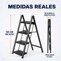 Escalera Plegable 4 Peldaños en Aluminio · Soporta 150kg · Antideslizante y Compacta · Garantía 1 año miniatura 8