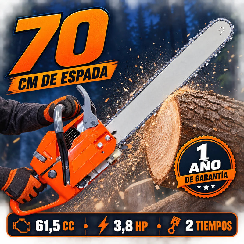 Motosierra tipo Husqvarna 61 XP a Gasolina 61,5 cc — Espada de 70 cm | 1 Año de Garantía foto 2