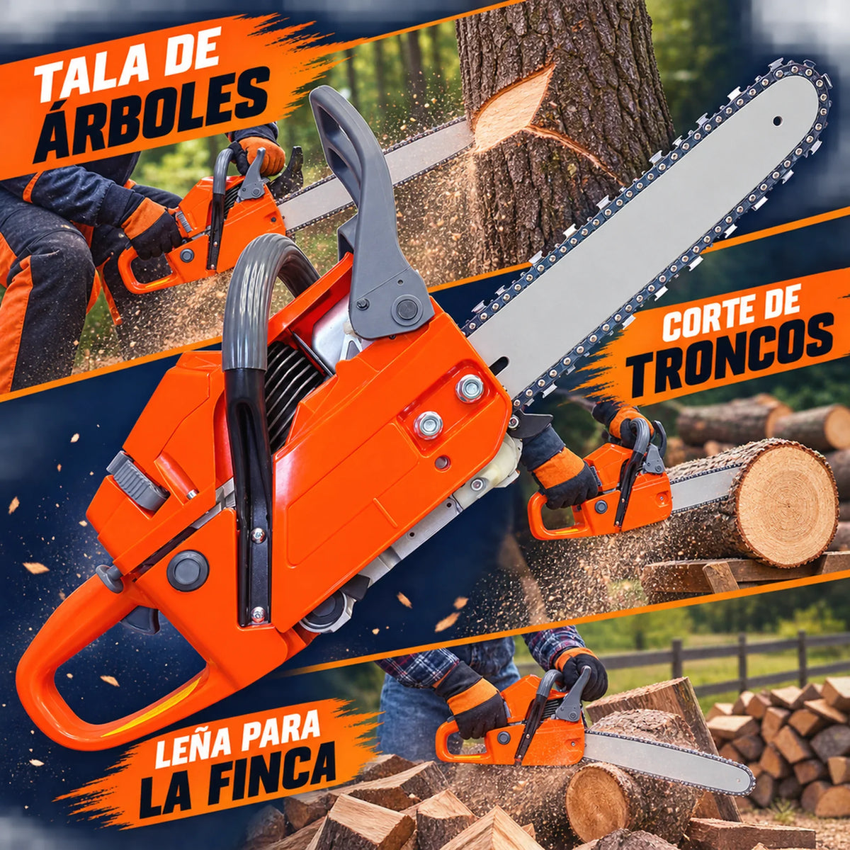 Motosierra tipo Husqvarna 61 XP a Gasolina 61,5 cc — Espada de 70 cm | 1 Año de Garantía - Kit completo
