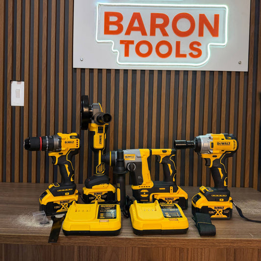 Combo 4  en 1 DeWalt LLave de Impacto 350Nm, Taladro 1/2", Pulidora4 1/2" y Rotomartillo 2ble funcion  BRUSHLESS 68V Inalámbrico 4 baterias 2 cargadores