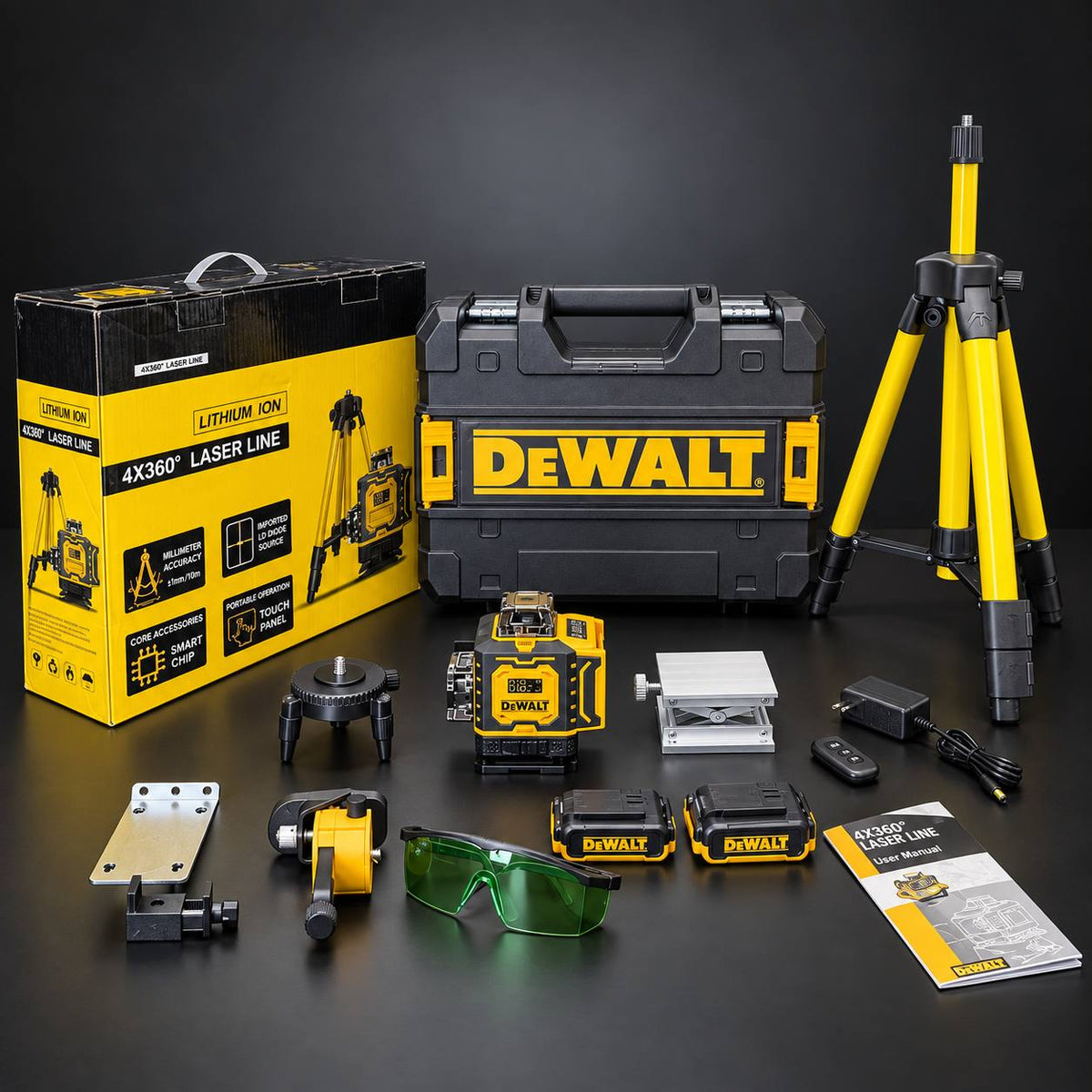 Nivel Láser DeWALT 16 Líneas Verdes 4x360° – Autonivelante con accesorios - en uso
