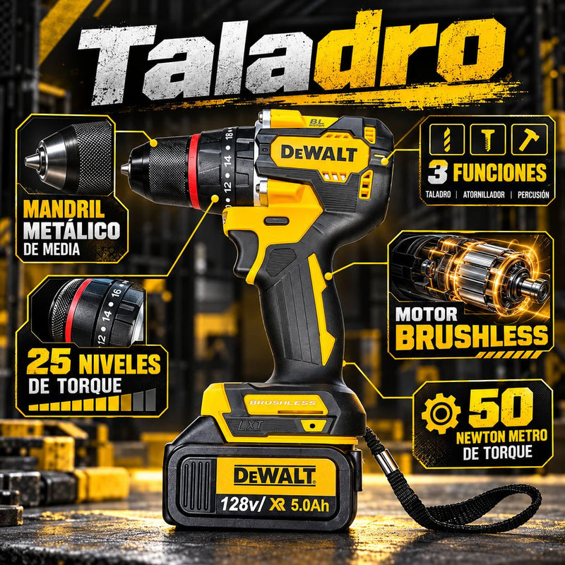Combo DeWALT 4 Herramientas Brushless 128V | Rotomartillo + Llave de Impacto + Taladro + Pulidora | 6 Baterías 5.0 Ah + 2 Cargadores foto 10