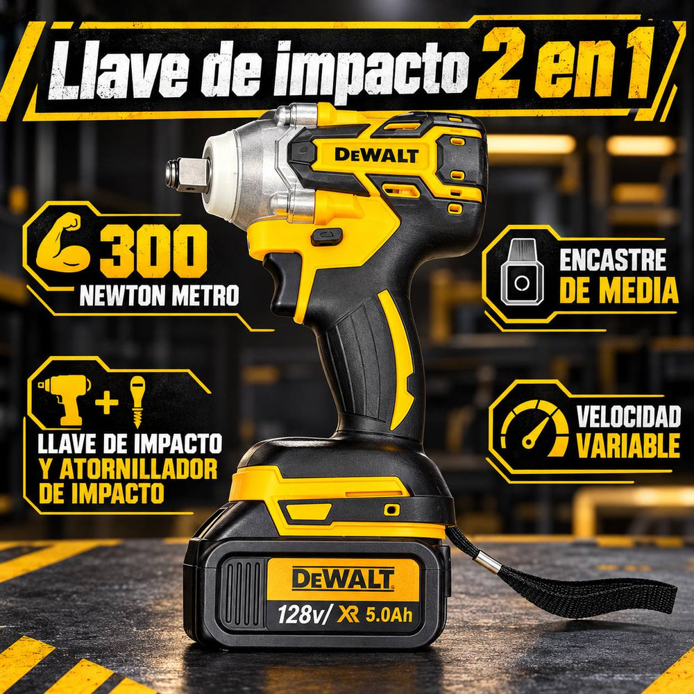 Combo DeWALT 4 Herramientas Brushless 128V | Rotomartillo + Llave de Impacto + Taladro + Pulidora | 6 Baterías 5.0 Ah + 2 Cargadores - 9