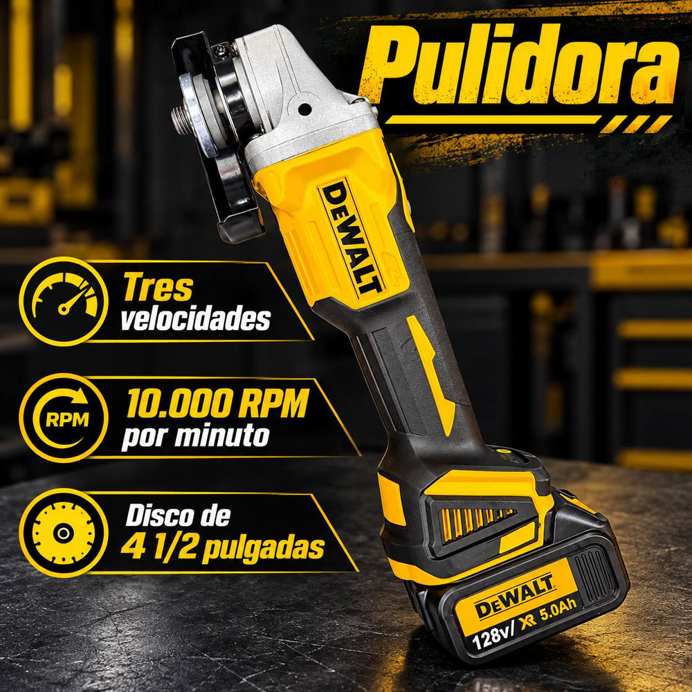 Combo DeWALT 4 Herramientas Brushless 128V | Rotomartillo + Llave de Impacto + Taladro + Pulidora | 6 Baterías 5.0 Ah + 2 Cargadores - 8