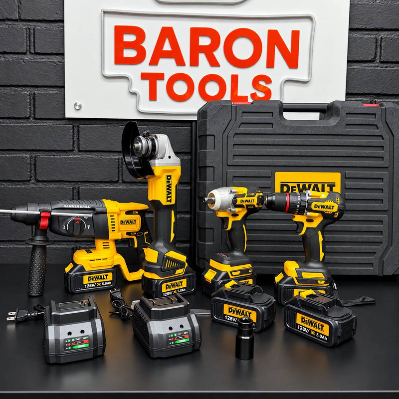 Combo DeWALT 4 Herramientas Brushless 128V | Rotomartillo + Llave de Impacto + Taladro + Pulidora | 6 Baterías 5.0 Ah + 2 Cargadores foto 4