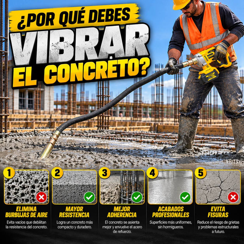 Vibrador de Concreto Inalámbrico DeWALT Brushless 3.500 RPM | 2 Baterías 128V | Manguera de 2 m | 1 Año de Garantía foto 1