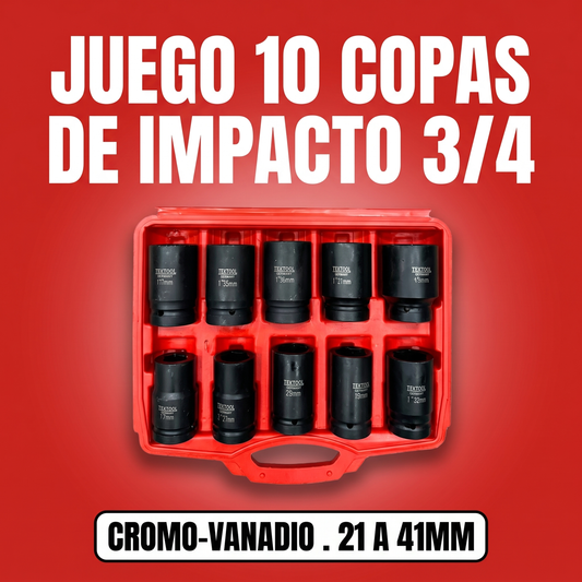 Juego 10 Copas de Impacto 3/4 TEKTOOL - portada