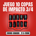 Juego de 10 Copas de Impacto Cr-V 3/4" TEKTOOL - 21 a 41mm miniatura 1