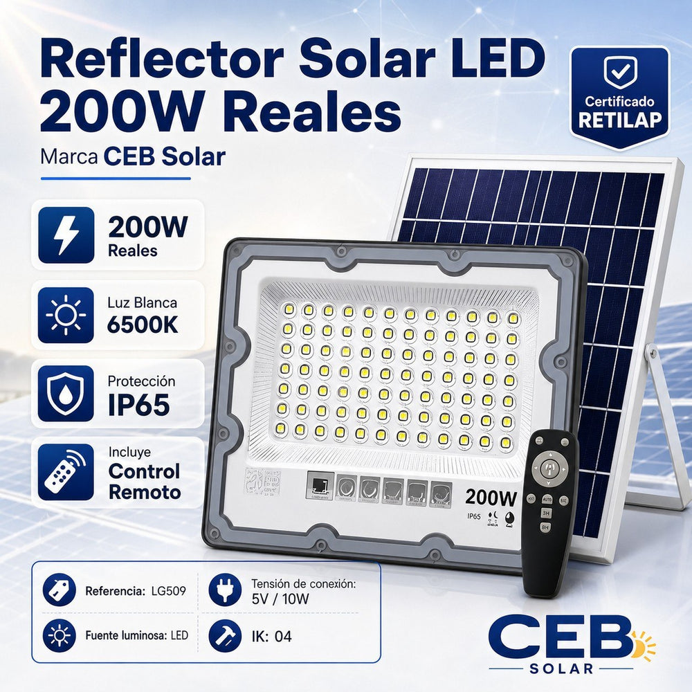 Reflector Solar CEB 200W Reales · Certificado RETILAP  · Garantía 2 años - 1