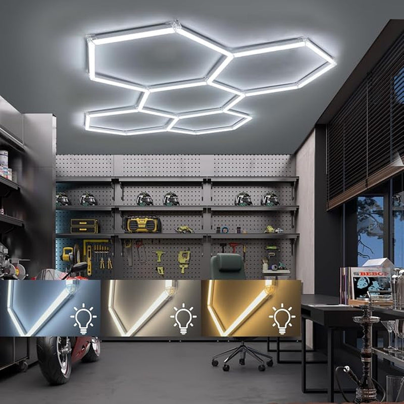 Luces LED Hexagonales · 5 Hexágonos · 3 Colores (3000K/4000K/6500K) · Detailing, Taller y Gimnasio · Garantía 1 año foto 2