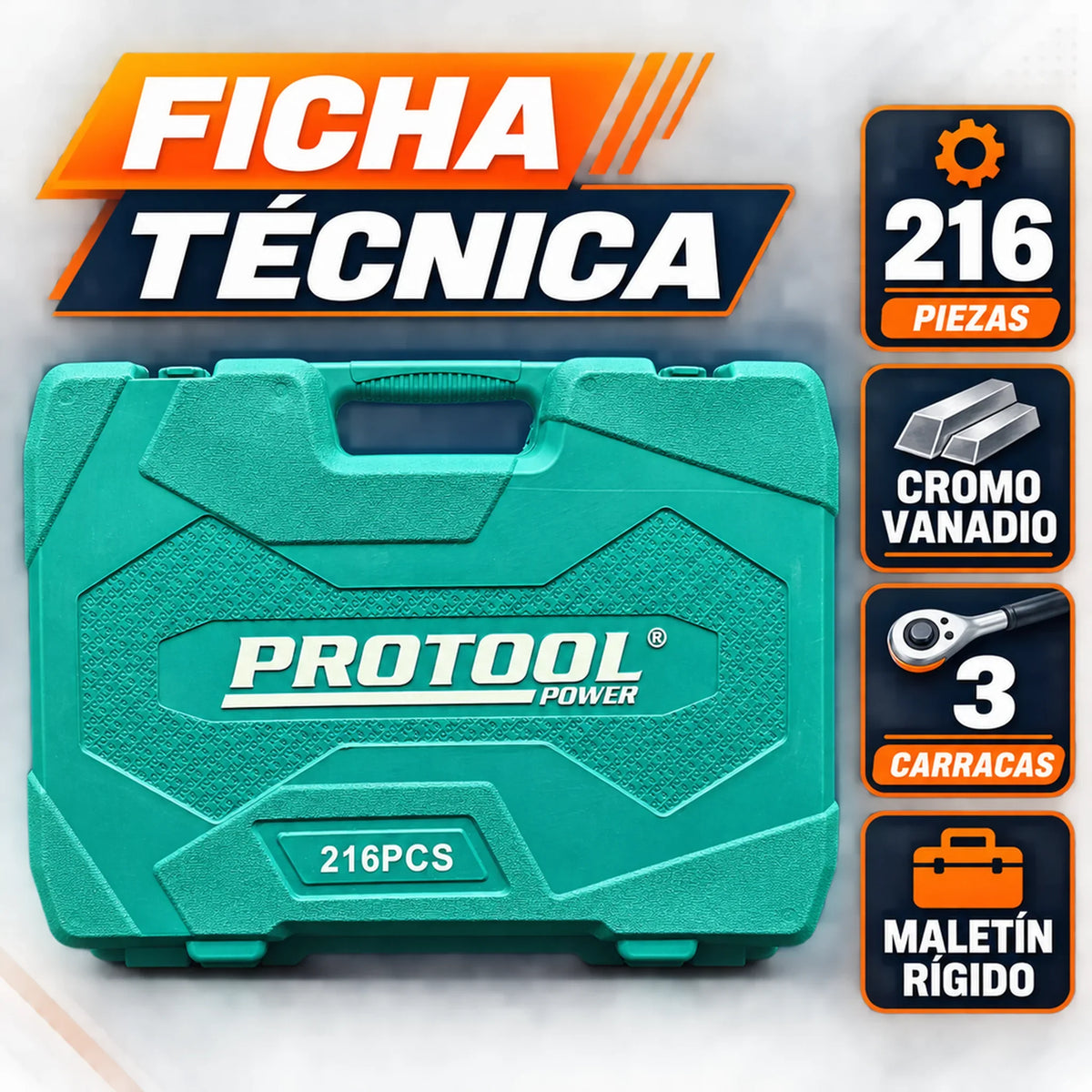 Set de Herramientas PROTOOL 216 Piezas Cr-V — Maletín Organizador | 1 Año de Garantía - en uso