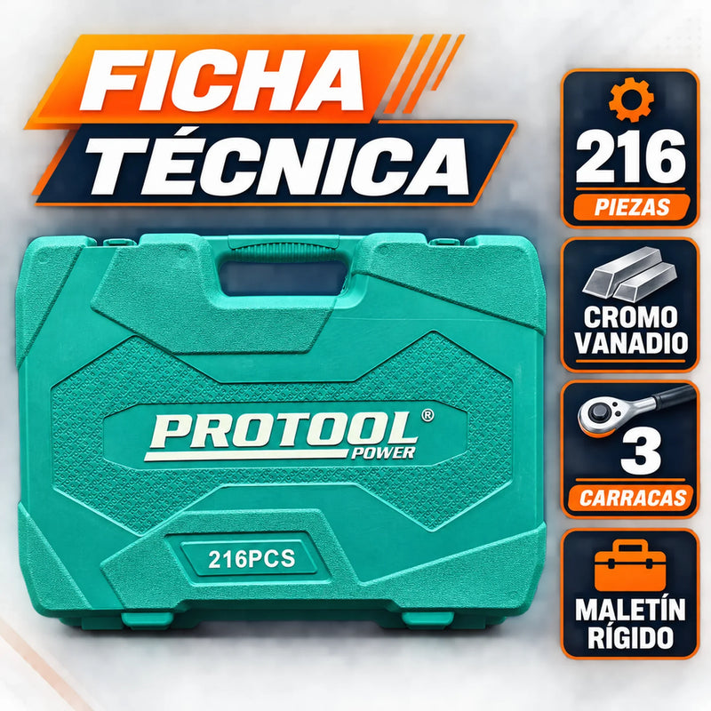 Set de Herramientas PROTOOL 216 Piezas Cr-V — Maletín Organizador | 1 Año de Garantía foto 4