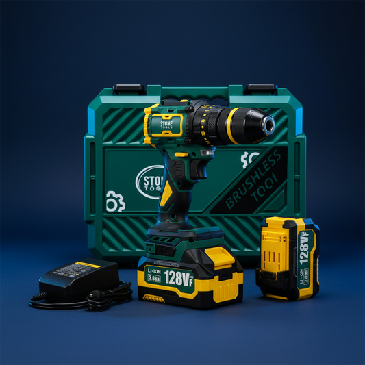 Kit completo Stone Tools 128V: taladro con batería + 1 batería extra + cargador + maletín