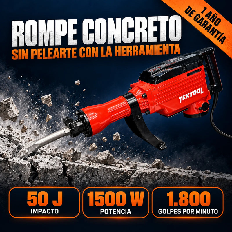 Demoledor Cango TEKTOOL TK-6504 Rojo | 50 Joules | 1500 W | Maletín y 2 Cinceles | 1 Año de Garantía foto 1