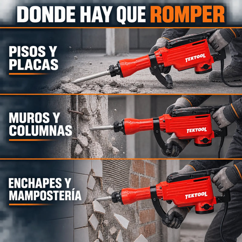 Demoledor Cango TEKTOOL TK-6504 Rojo | 50 Joules | 1500 W | Maletín y 2 Cinceles | 1 Año de Garantía foto 2