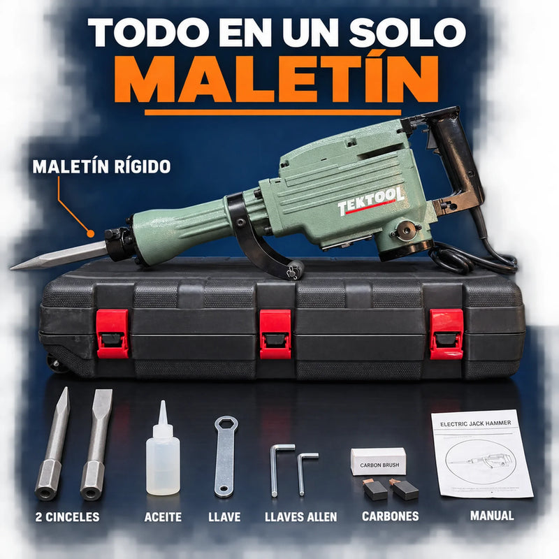 Demoledor Cango TEKTOOL TK-6503 Verde | 50 Joules | 1500 W | Maletín y 2 Cinceles | 1 Año de Garantía foto 4